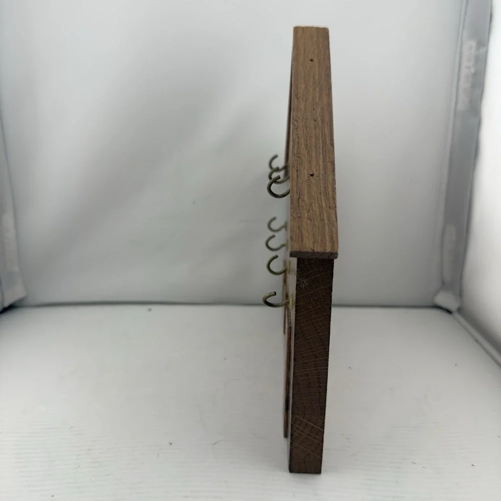 Vtg Wooden Key Holder 7 Brass Hooks Plaque House Shape Grannycore Rustic Cottage